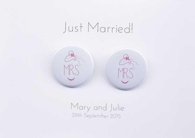 Personalised Lesbian Wedding Card with Badges Mrs and Mrs Same Sex