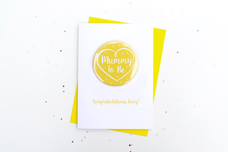 Mum to Be Card and Badge Mummy to Be Card Baby Shower Card /& Badge Yellow