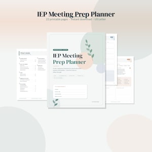 Modèle de planificateur de réunions de plan d'intervention individualisé (PII) à imprimer, classeur de PII pour l'éducation spécialisée, modèle de plan 504, outil d'organisation pour enseignants spécialisés, préparation du PII pour les parents, téléchargement instantané