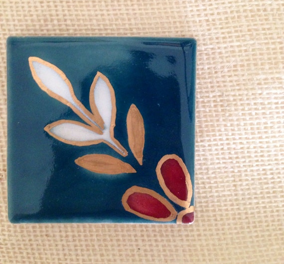 Items similar to Floral Ceramic Tile Coaster Set Tres on Etsy