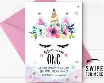 Unicorn birthday invitation, unicorn invitation, magical invitation, Rainbow Unicorn Birthday Invitation, magical unicorn, Unicorn Pink