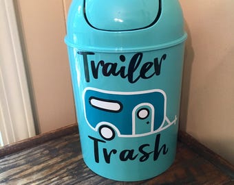 Trailer Trash Can- RV Camper Decor- Vinyl Camper Decal- Small Waste Basket- 5 Liter Trash Bin