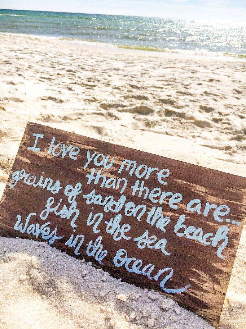 Romantic Beach Quote Sign I Love You More Sign Beach Wall Art Beach House Decor Hand Painted Gift For Beach Lover