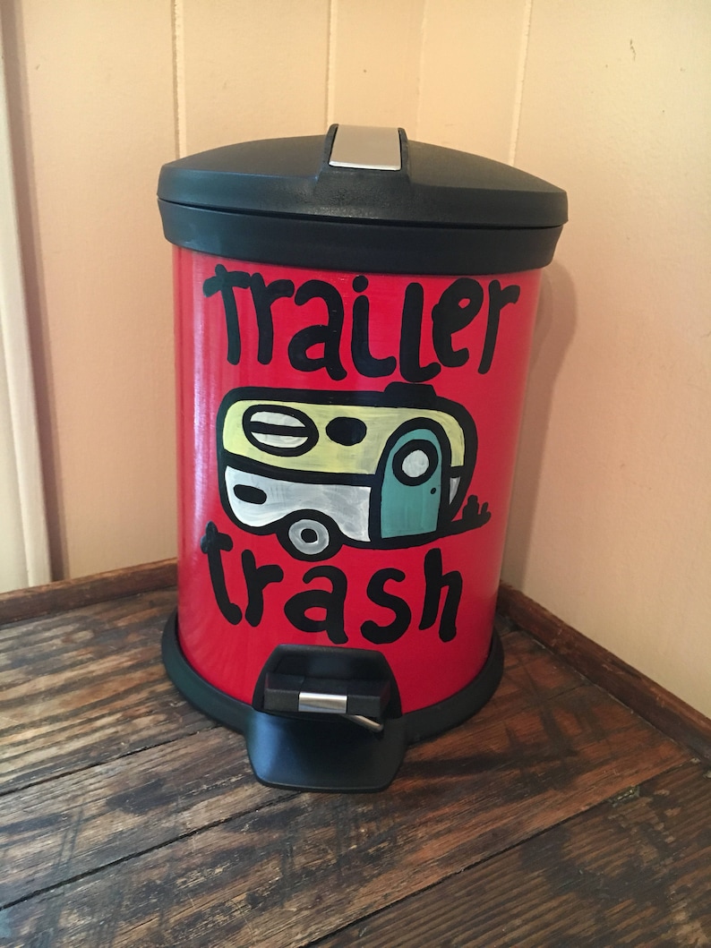 Trailer Trash Painted Trash Can Trailer Trash Painted Trash Can Camper Decor Camper Trash Can RV Decor Small Trash Can RV Trash Can image 4