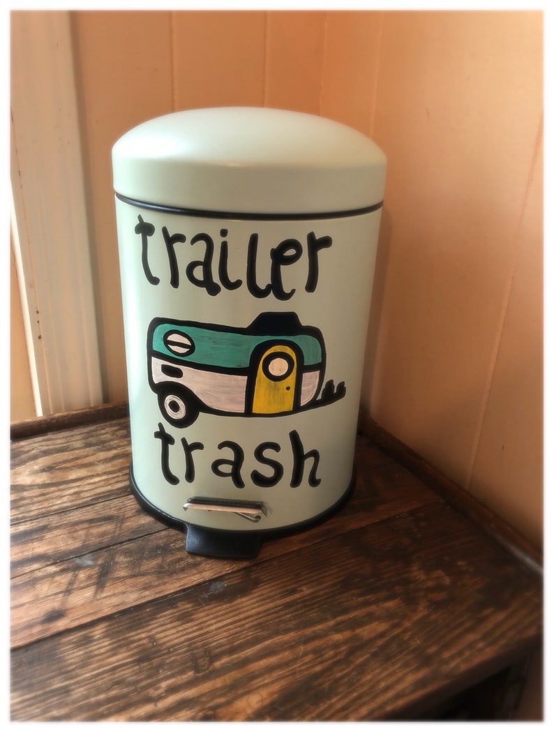 Trailer Trash Painted Trash Can Trailer Trash Painted Trash Can Camper Decor Camper Trash Can RV Decor Small Trash Can RV Trash Can image 5