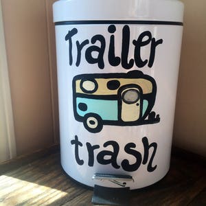 Trailer Trash Painted Trash Can Trailer Trash Painted Trash Can Camper Decor Camper Trash Can RV Decor Small Trash Can RV Trash Can image 3