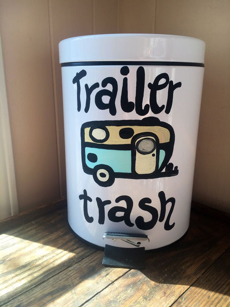 Trailer Trash Painted Trash Can Trailer Trash Painted Trash Can Camper Decor Camper Trash Can RV Decor Small Trash Can RV Trash Can image 3