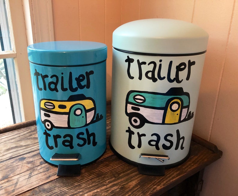 Trailer Trash Painted Trash Can Trailer Trash Painted Trash Can Camper Decor Camper Trash Can RV Decor Small Trash Can RV Trash Can image 6