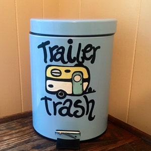 Trailer Trash Painted Trash Can Trailer Trash Painted Trash Can Camper Decor Camper Trash Can RV Decor Small Trash Can RV Trash Can image 1