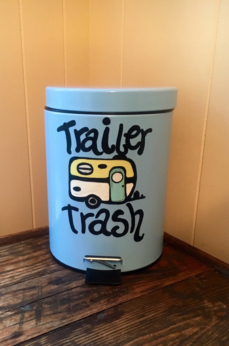 Trailer Trash Painted Trash Can Trailer Trash Painted Trash Can Camper Decor Camper Trash Can RV Decor Small Trash Can RV Trash Can image 1