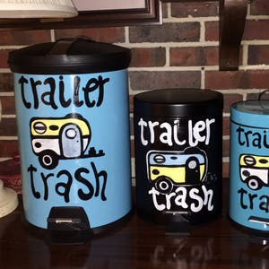 Trailer Trash Painted Trash Can Trailer Trash Painted Trash Can Camper Decor Camper Trash Can RV Decor Small Trash Can RV Trash Can image 8