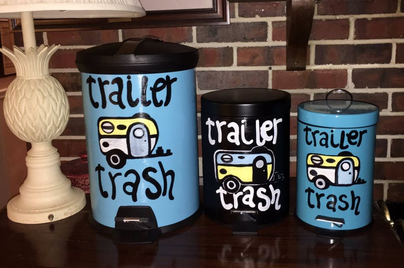 Trailer Trash Painted Trash Can Trailer Trash Painted Trash Can Camper Decor Camper Trash Can RV Decor Small Trash Can RV Trash Can image 8