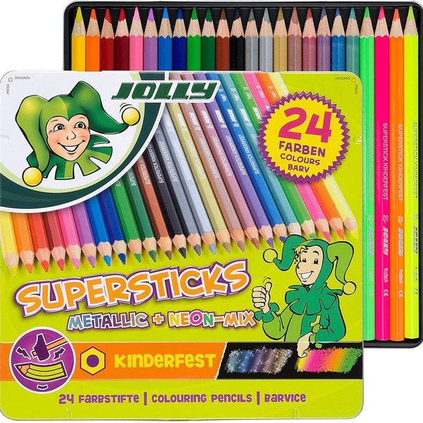 Jolly Supersticks Colored Pencil Set of 24 Metallic & Neon Colors from Austria