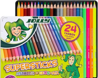 Jolly Supersticks Colored Pencil Set of 24 Metallic & Neon Colors from Austria