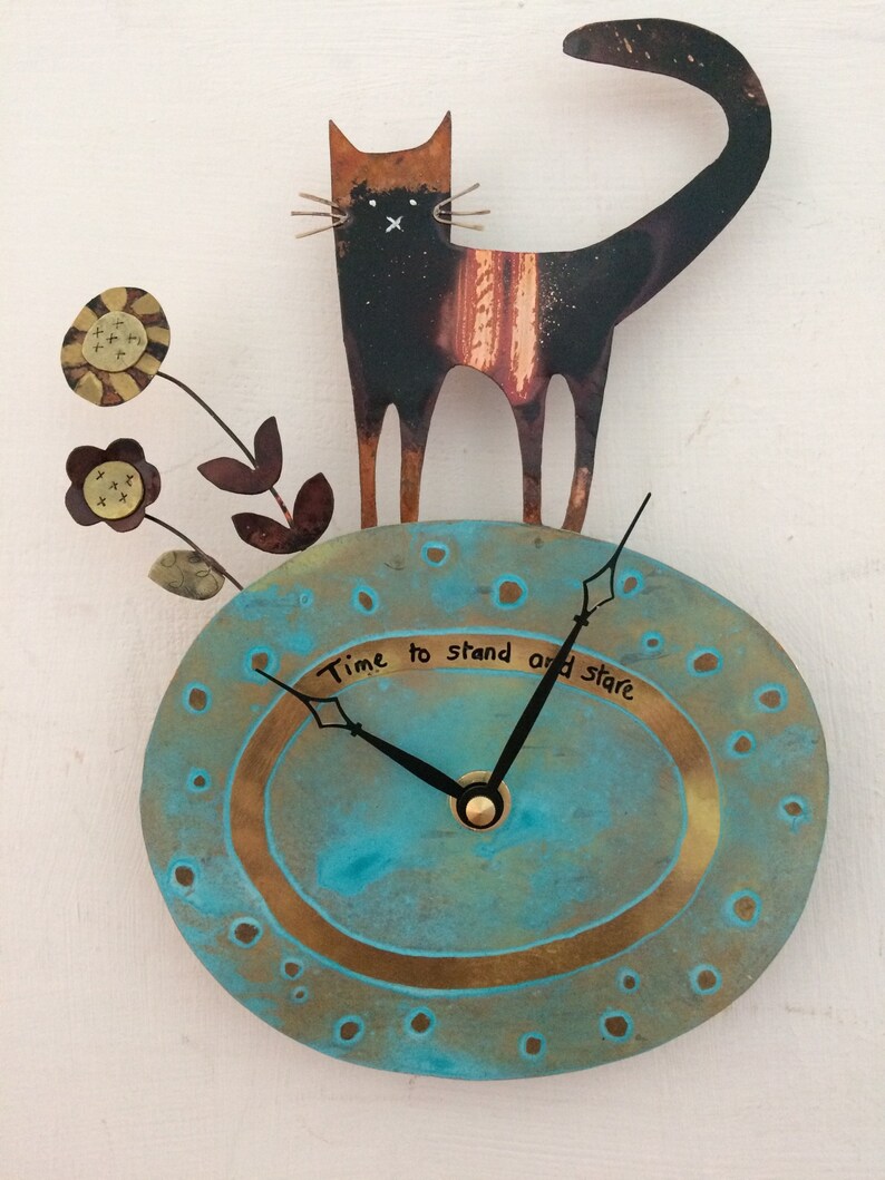 KatzeWandUhr geätzte Metallkunst handgemachte Katze Etsy.de