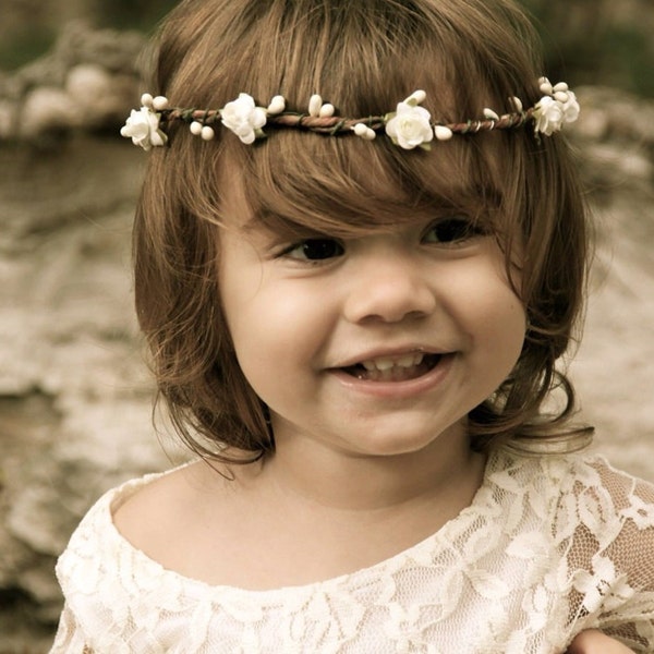 Baby/ child/ girl Ivory flower crown tie back-Newborn headband- photo prop- newborn halo- baby flower crown- Baby halo- flower girl halo