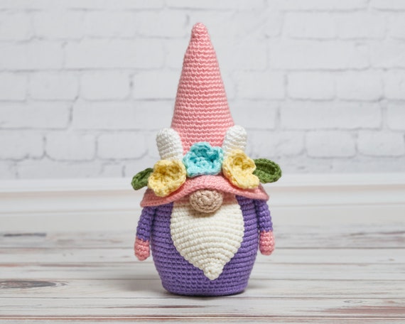 Spring Bunny Gnome with Flowers.