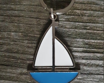 Emaille Boot Schlüsselanhänger Wassersport Segelschiff blau/weiss Geschenk