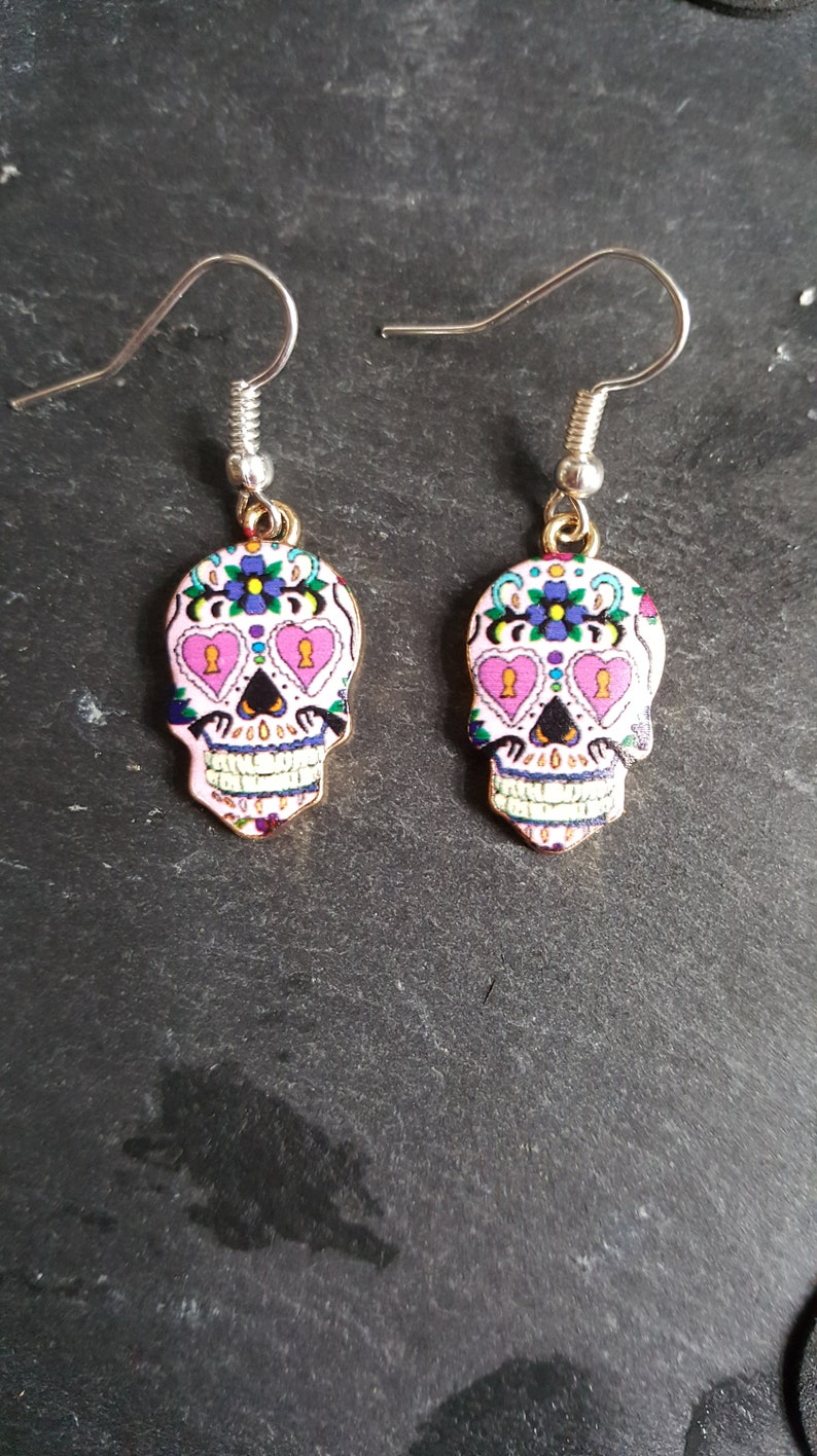 Bunte Totenkopf Halloween Mexican Skull Ohrringe Dia de muertos Bild 1