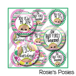 Taco Bottle Cap Image Sheet, Funny Food Printable