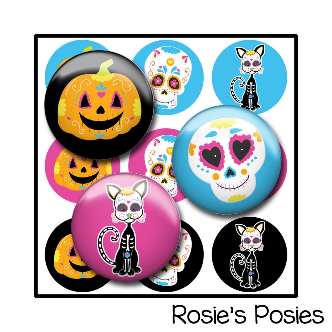 Sugar Skull Bottle Cap Image Sheet Day of the Dead Halloween Etsy