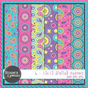 Paisley Digital Papers, Circle Patterns, Scrapbook, Floral Flower Backgrounds
