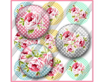Roses Bottle Cap Images, Shabby Chic, Floral Jewelry Pendant Printable