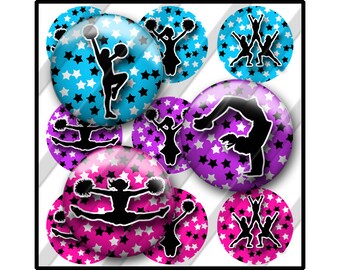 Cheerleader Bottle Cap Image Sheet, Editable Cheer