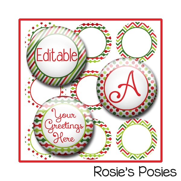 Christmas Editable Bottle Cap Image Sheet, Christmas Colors