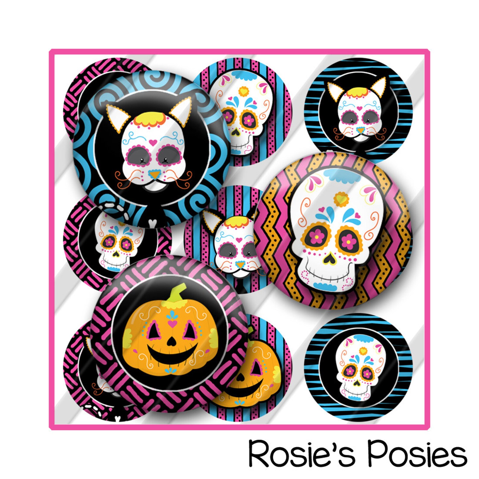 Sugar Skull Bottle Cap Image Sheet Day of the Dead Halloween Etsy