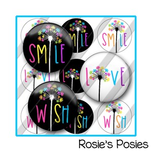 Quotes Bottle Cap Image Sheet, Dandelion Wishes, Wish For You, Rainbow Jewelry Image, Bow Center