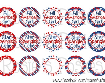 Fourth of July 1" Bottle Cap Image Sheet with 5 Editable Circles