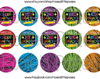 Back to School Bottle Cap Image Sheet, Editable with Chalk Background
