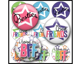Best Friends Bottle Cap Image Sheet, BFF Stars