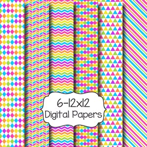 Rainbow Digital Papers, Bright Colors Scrapbook Paper