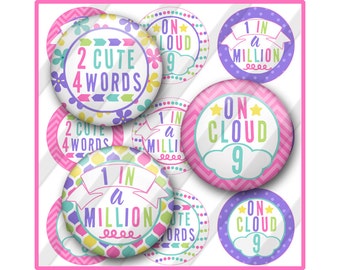 Cute Sayings Bottle Cap Image Sheet, Baby Printable, Cloud