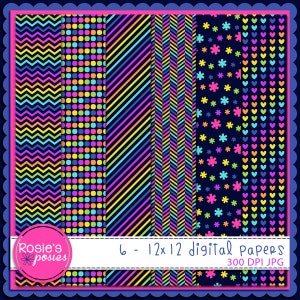 Rainbow Digital Papers, Bright Colors Scrapbook Paper