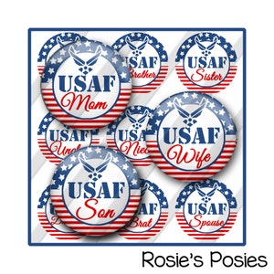 Air Force Bottle Cap Image Sheet, Proud Wife, Mom, Brat, Patriotic, USAF July