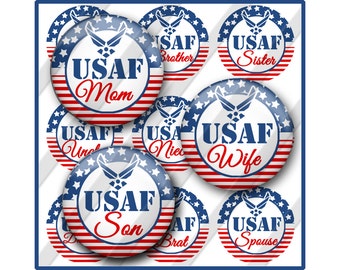 Air Force Bottle Cap Image Sheet, Proud Wife, Mom, Brat, Patriotic, USAF July