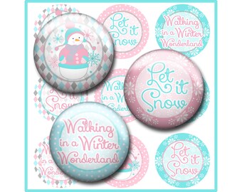 Christmas Bottle Cap Image Sheet, Winter Wonderland, Snowman