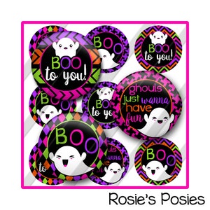 Halloween Ghost Bottle Cap Hoja de imagen, Boo, Lindas pegatinas imprimibles de Ghoul Fall