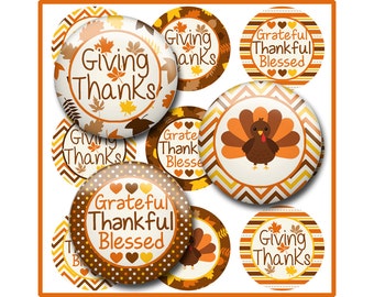 Thanksgiving Bottle Cap Image Sheet, Thankful, Giving Thanks, Turkey