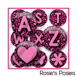 Alphabet Bottle Cap Images, Leopard Print, Pink Animal Jewelry Pendentif Initial