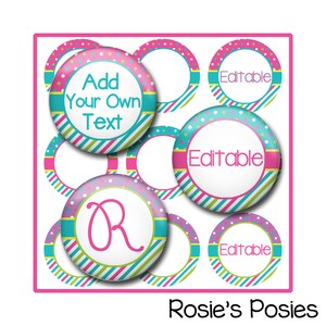 Editable Bottle Cap Image Sheet, Birthday, Monogram