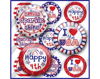 4. Juli Flaschenkappe Bildbogen, Feuerwerk Funkeln Patriotische USA, Flagge Vierter Druckbar
