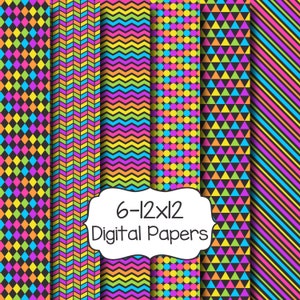Rainbow Digital Papers, Bright Colors Scrapbook Paper