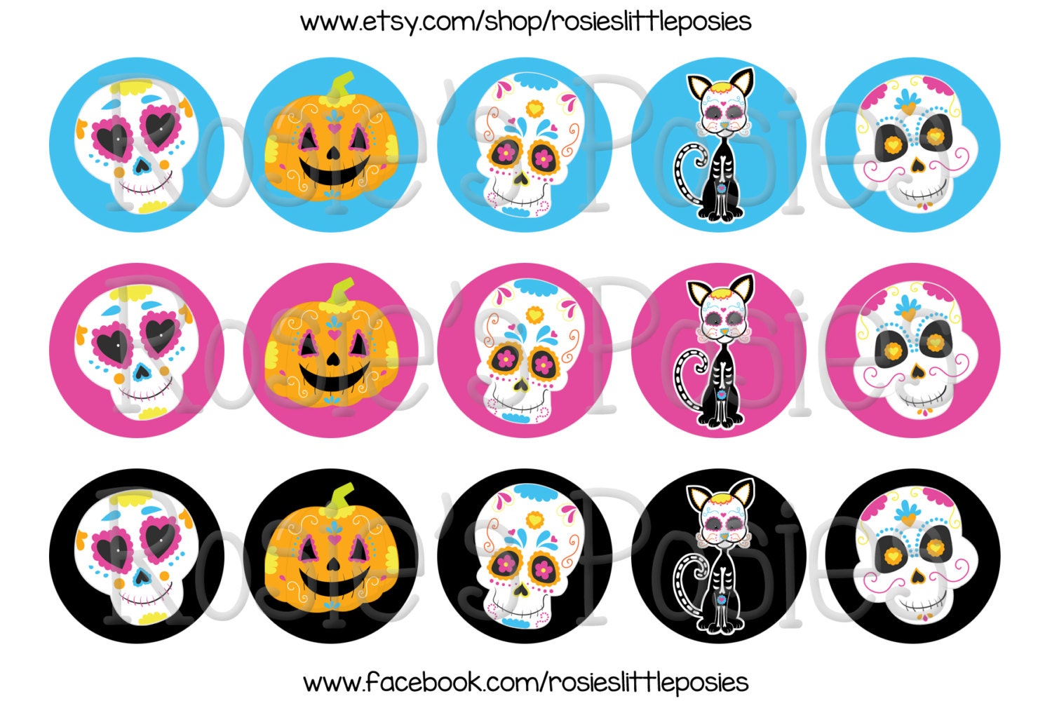 Sugar Skull Bottle Cap Image Sheet Day of the Dead Halloween Etsy