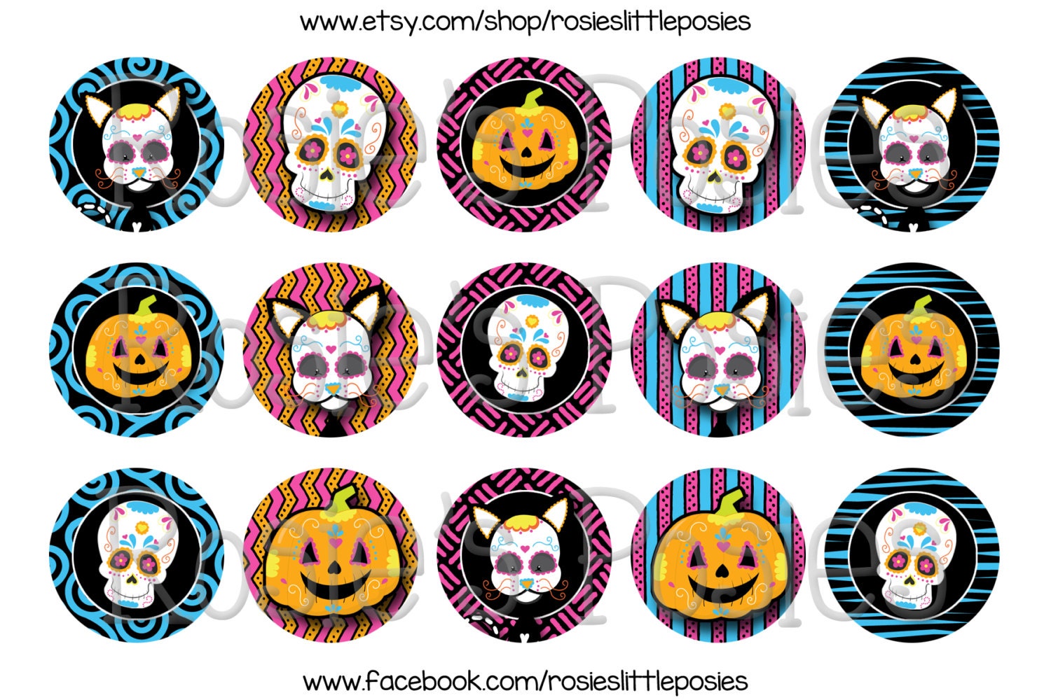Sugar Skull Bottle Cap Image Sheet Day of the Dead Halloween Etsy