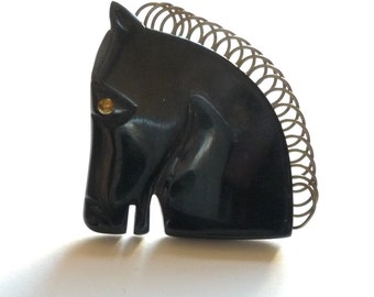 Vintage Modern Horse Brooch Pin  Deco Galalith