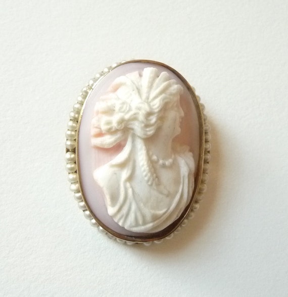 Cameo Pink Shell  Lovely Lady Pin/ Pendant Seed P… - image 4